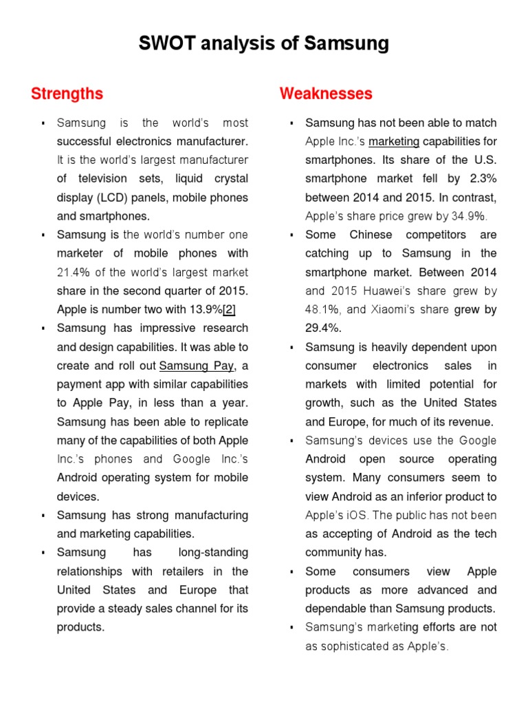 SWOT Analysis of Samsung | Download Free PDF | Samsung Electronics ...