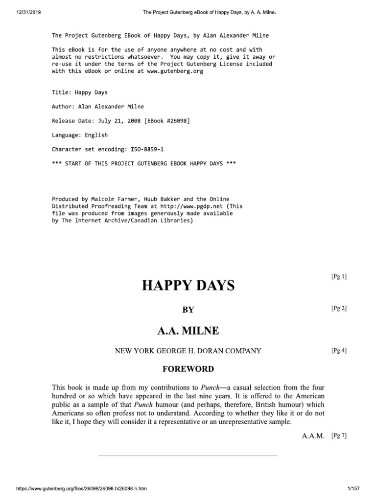 Happy Days By A A Milne