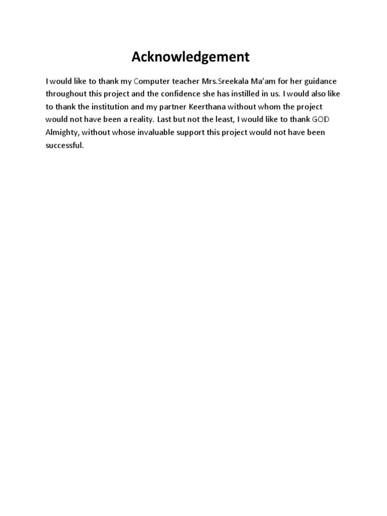 Acknowledgement | PDF | Object Oriented Programming | Programming Language