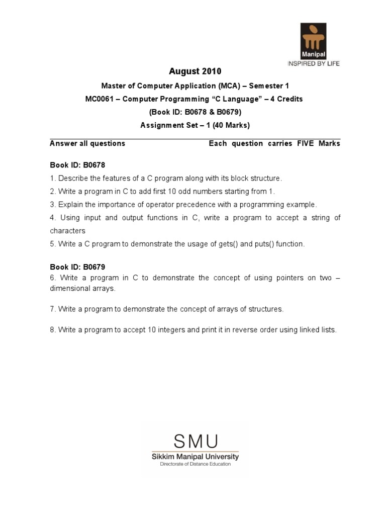 MCA C Programming Assignment Guide | PDF