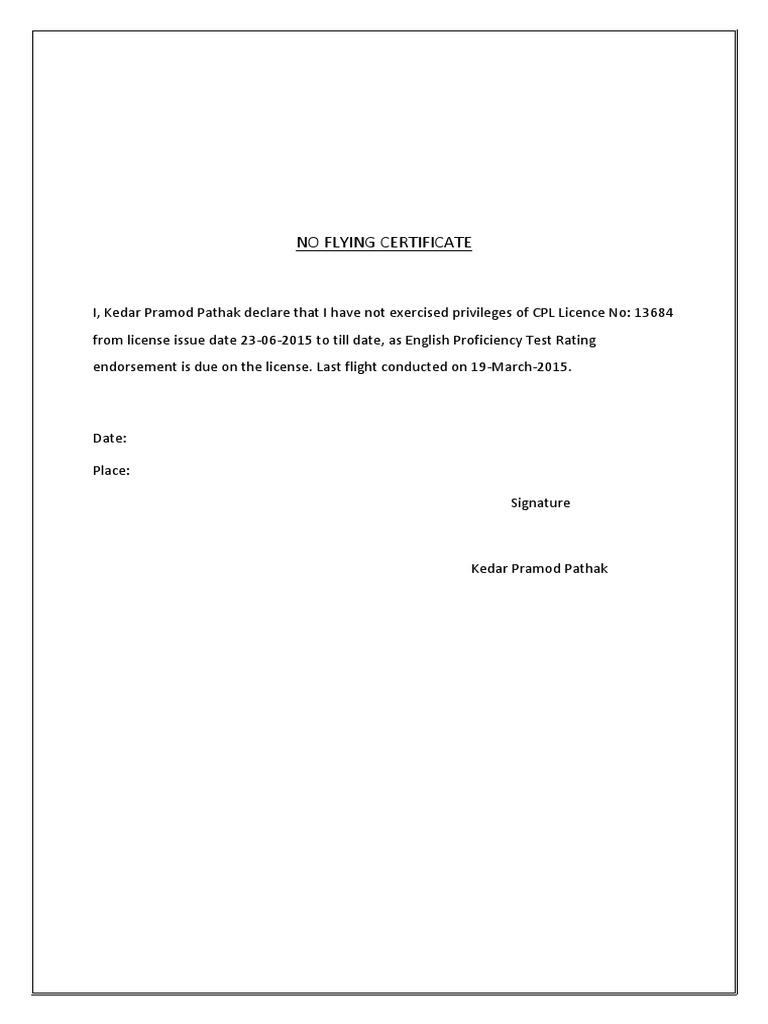 No Fly Certificate Declaration | PDF