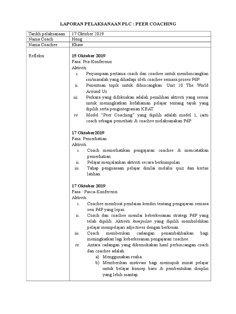 Contoh Jurnal Peer Coaching Tahun 3 Pdf