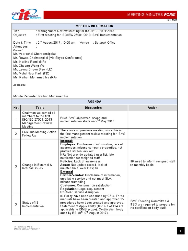 Iso 27001-2013 - MRM | PDF | Information Security | Internal Audit