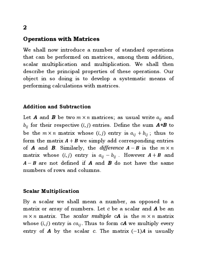 Matrix Operations and Properties Explained | PDF | Matrix (Mathematics ...