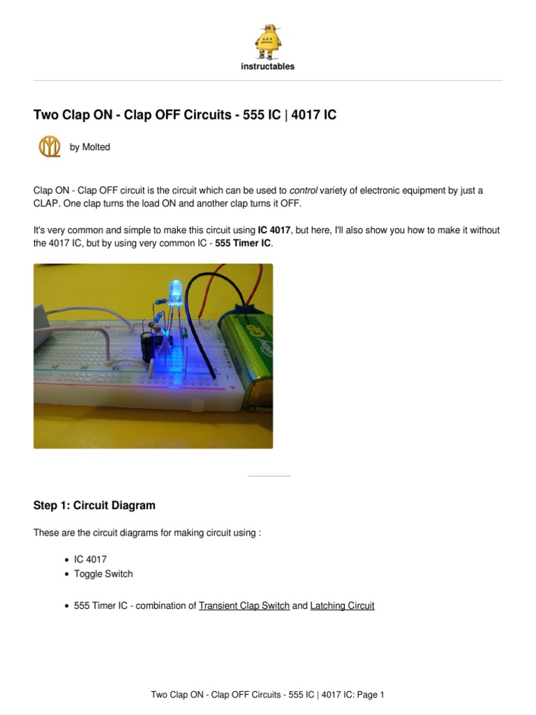 Clap ON/OFF Circuits with 555 & 4017 PDF