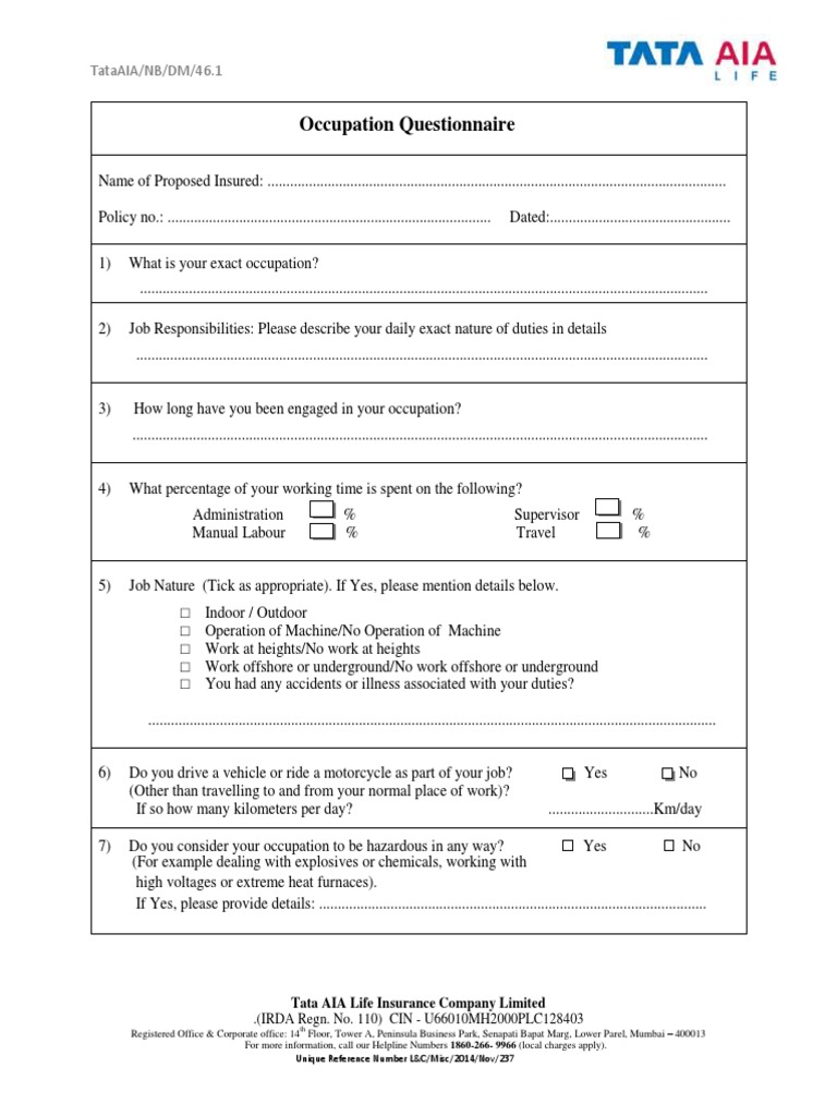 Occupation Questionnaire PDF | PDF | Business