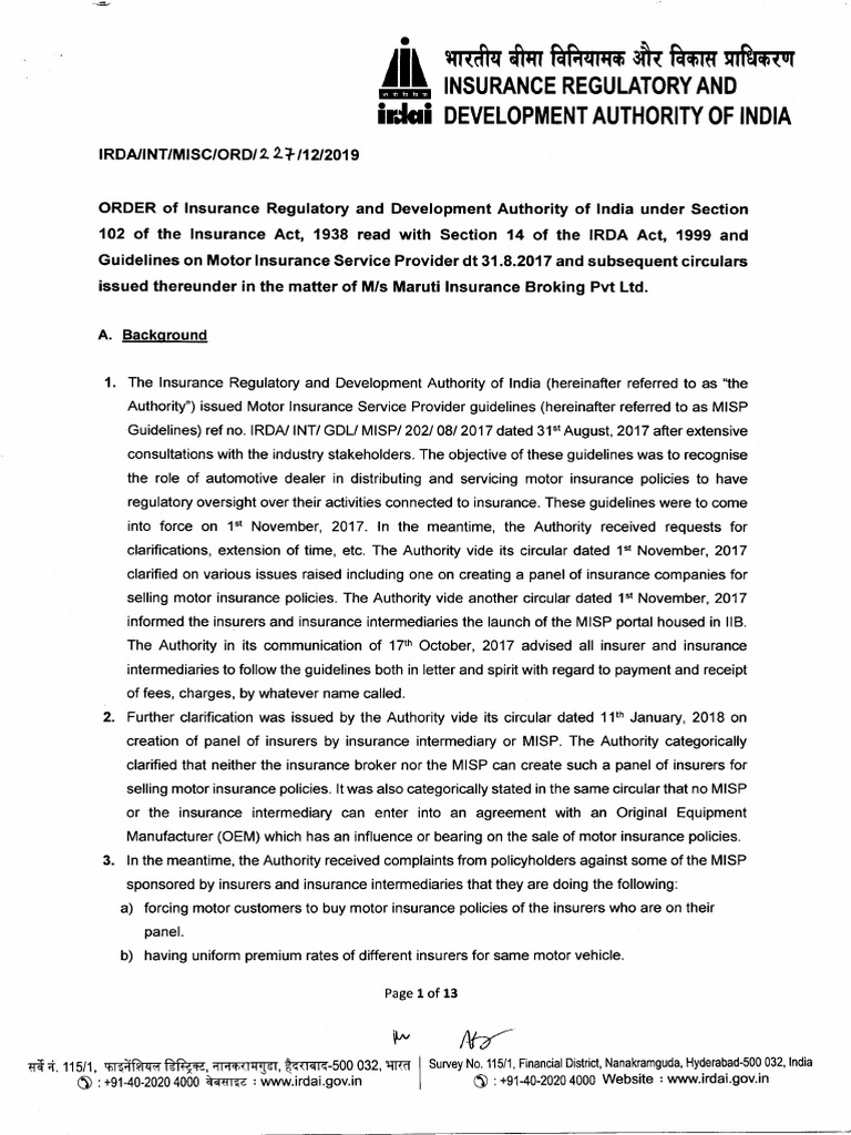 Maruti Insurance Broking Pvt Ltd MISP OrDER 227 Dtd 17