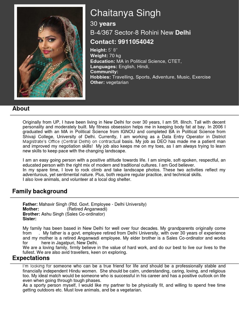 Chaitanya Bro-Marriage Biodata | PDF