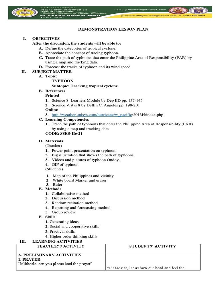 Typhoon Tracking Lesson Plan for Grade 5 | PDF | Tropical Cyclones | Storms