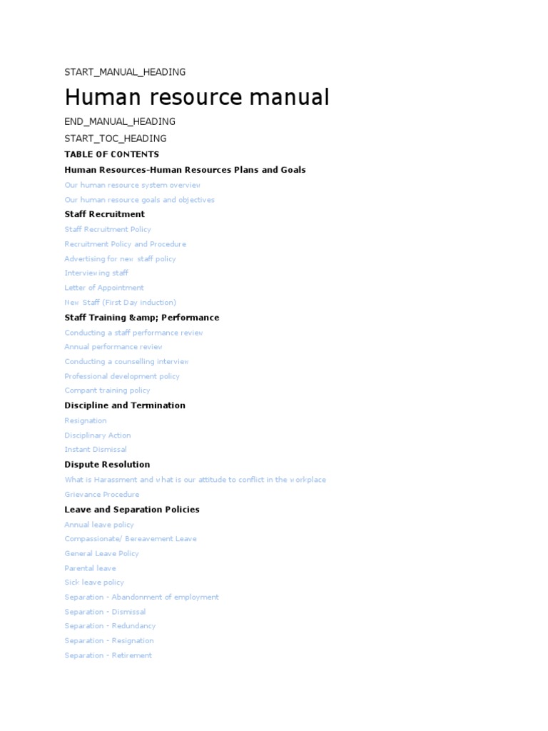 Human Resource Management Manual | PDF | Recruitment | Performance ...