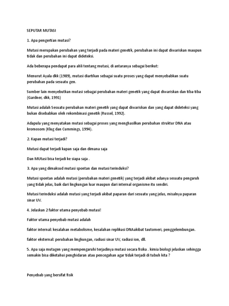 Pertanyaan Mutasi Pdf