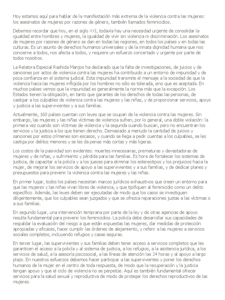 Discurso de Feminicidio de La Mujer | PDF | La violencia contra las ...