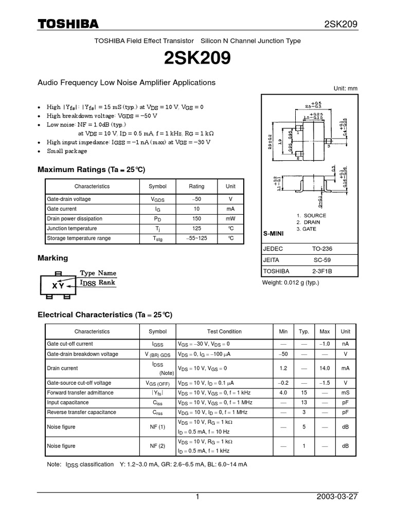 2SK209 | PDF | Field Effect Transistor | Reliability Engineering