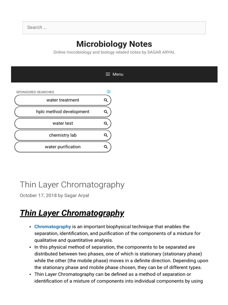 Thin Layer Chromatography Microbiology Notes164909 PDF Thin Layer