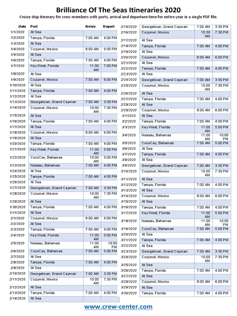 Brilliance of The Seas Cruise Ship Itineraries 2020 PDF Maine Port
