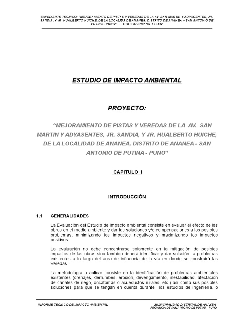 Impacto Ambiental en Ananea: Pistas y Veredas | PDF | Evaluación de ...