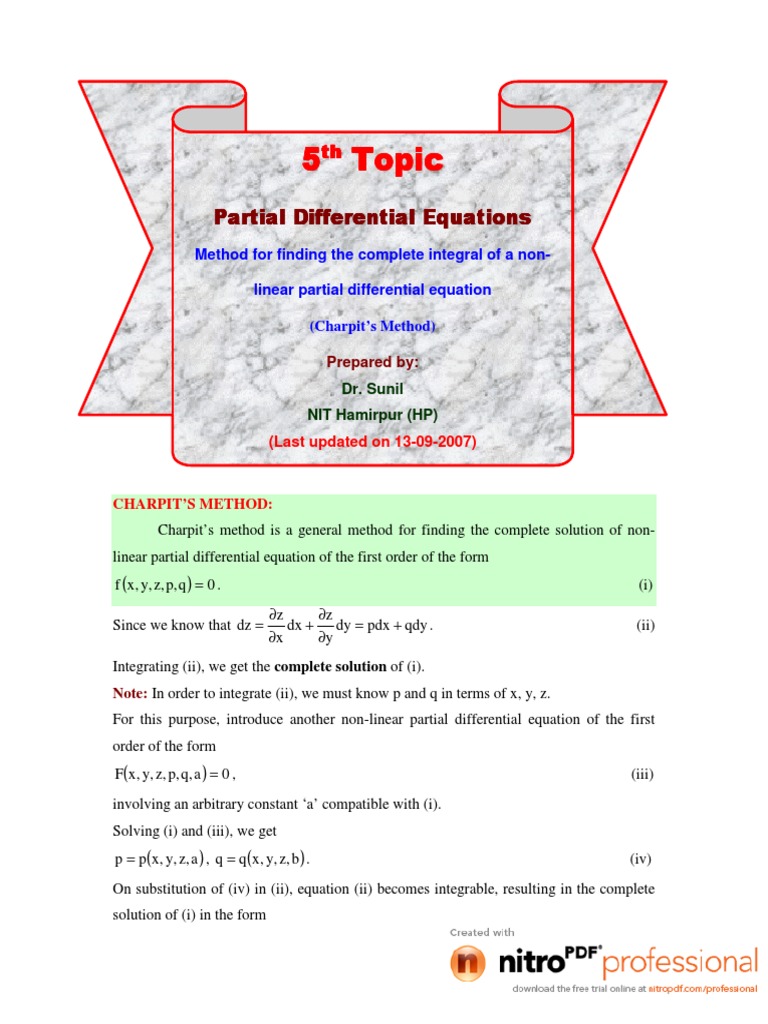 5 Charpit S Method Pdf Pdf Nonlinear System Differential Equations