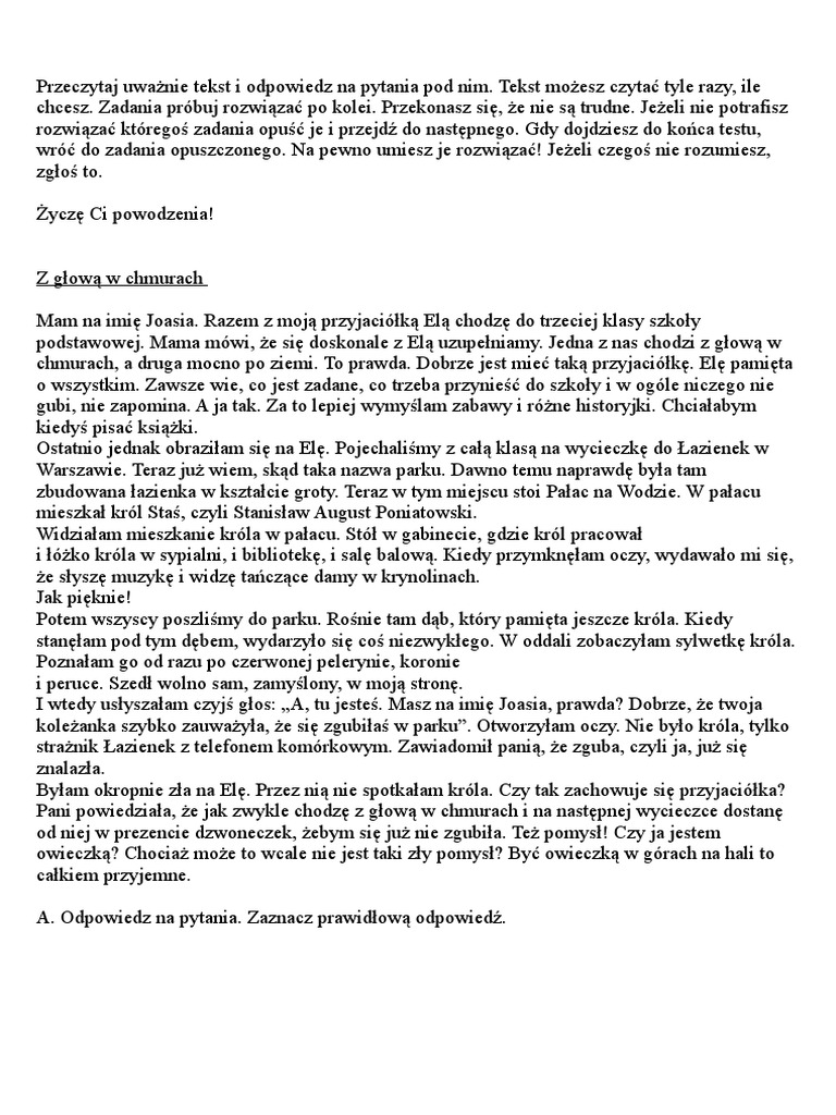 Moja Przyjaciółka Sprawdzian Po Dziale 1