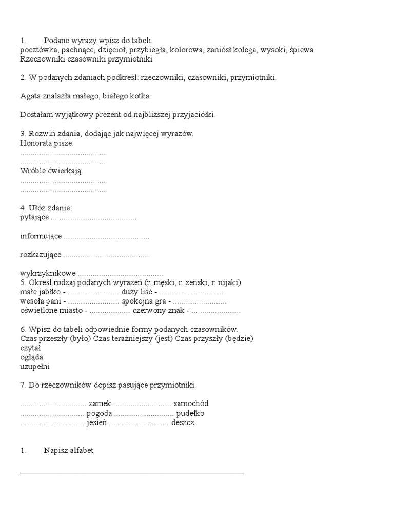 Sprawdzian Z Czasownika Klasa 6 Pdf