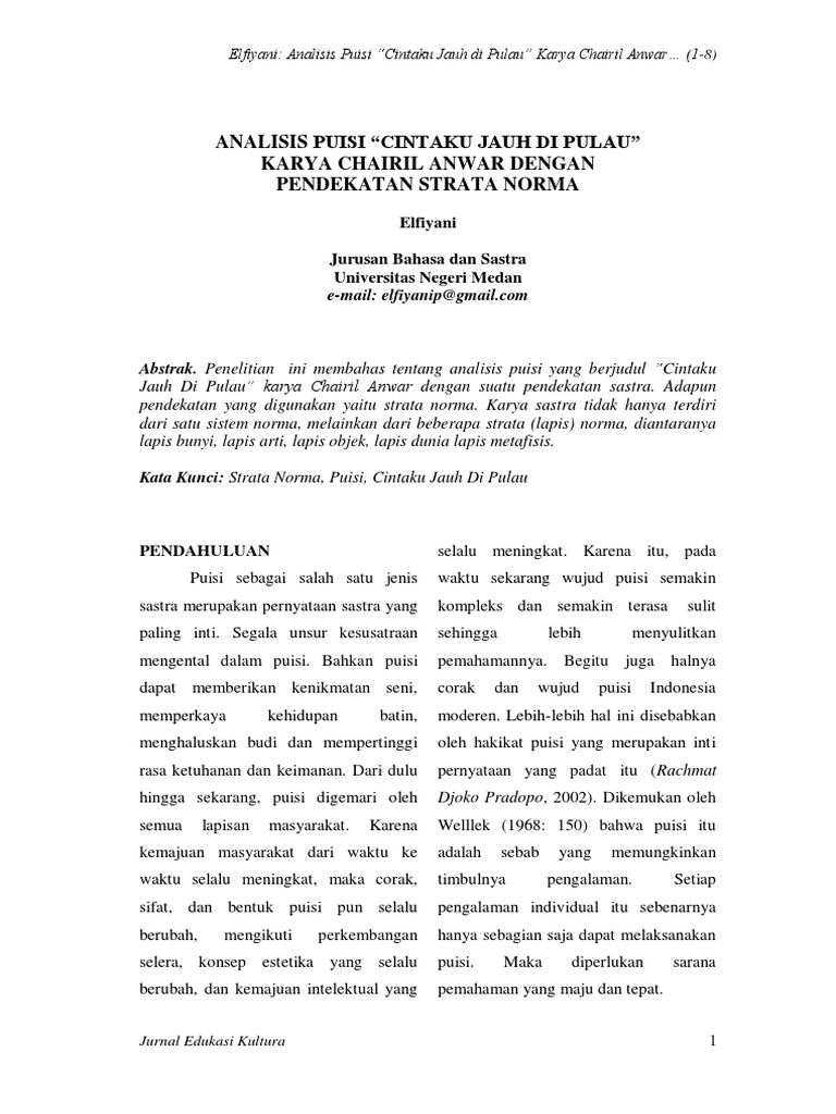 Anzdoc Com Analisis Puisi Cintaku Jauh Di Pulau Karya Chairil
