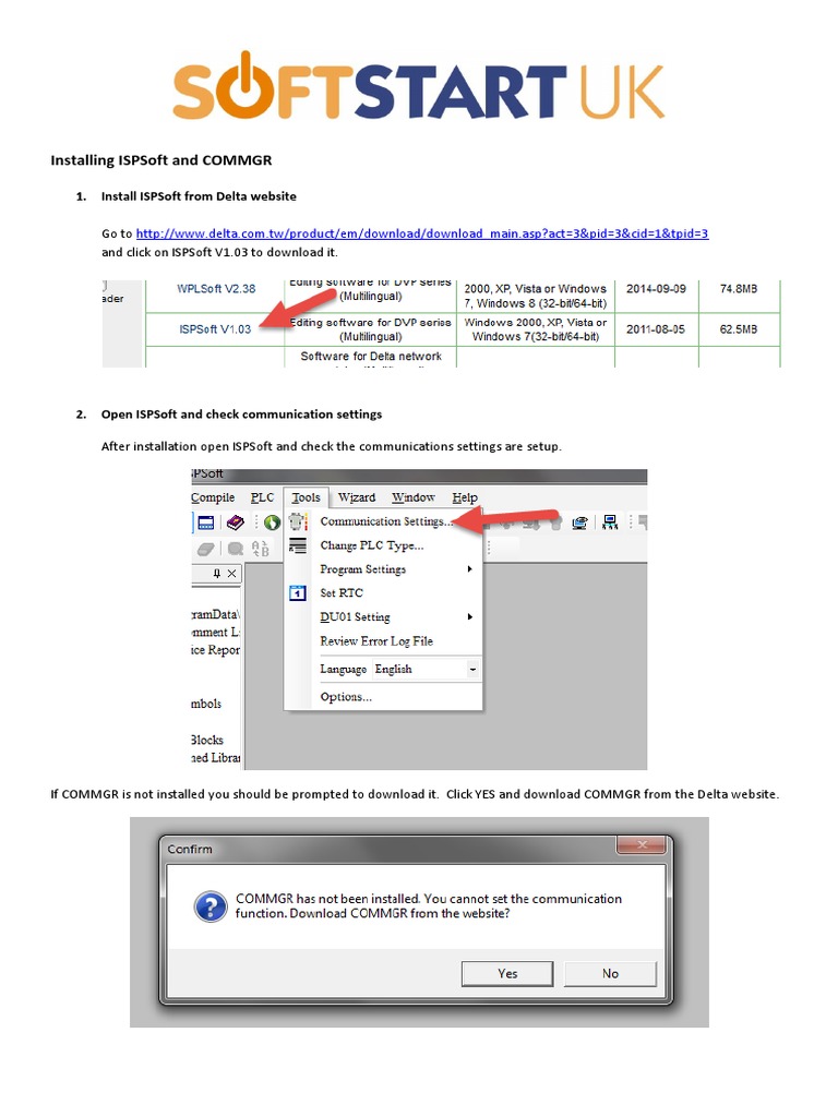Installing ISPSoft and COMMGR | PDF