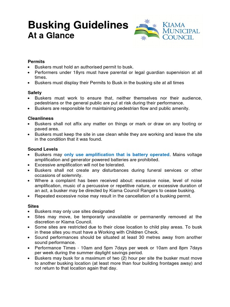Kiama Busking Permit Guidelines | PDF | Retail | Business
