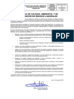 Política Calidad Ambiental Prevención Riesgos SICE