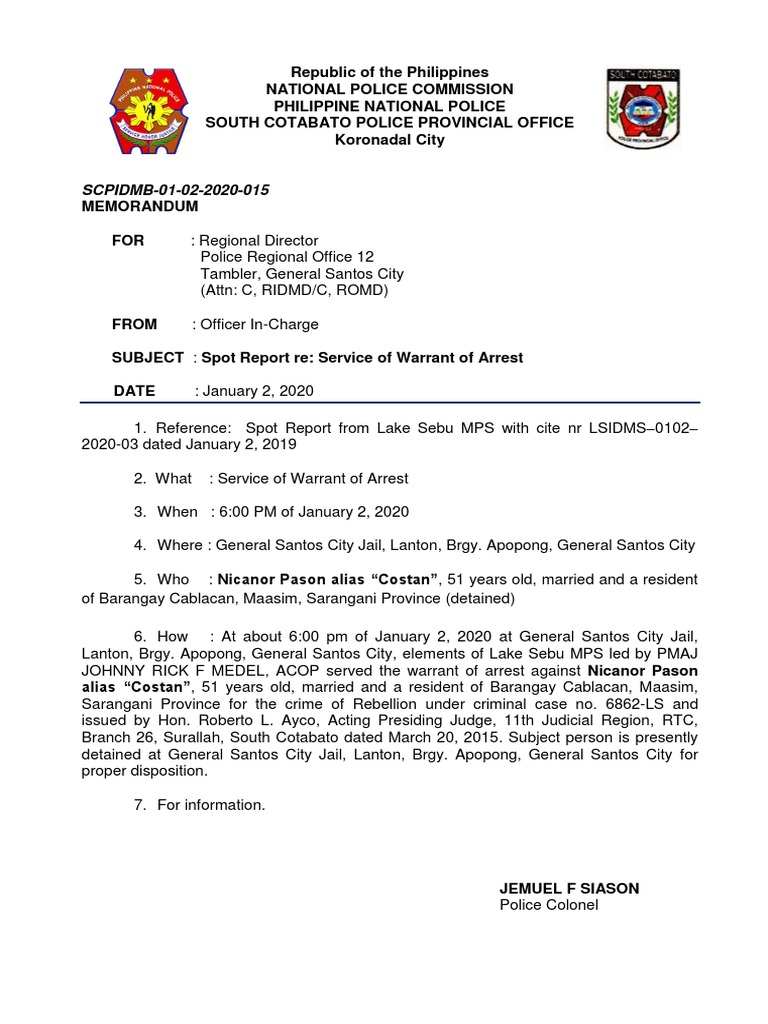 Police Warrant Execution Report | PDF | Arrest | Legal Action