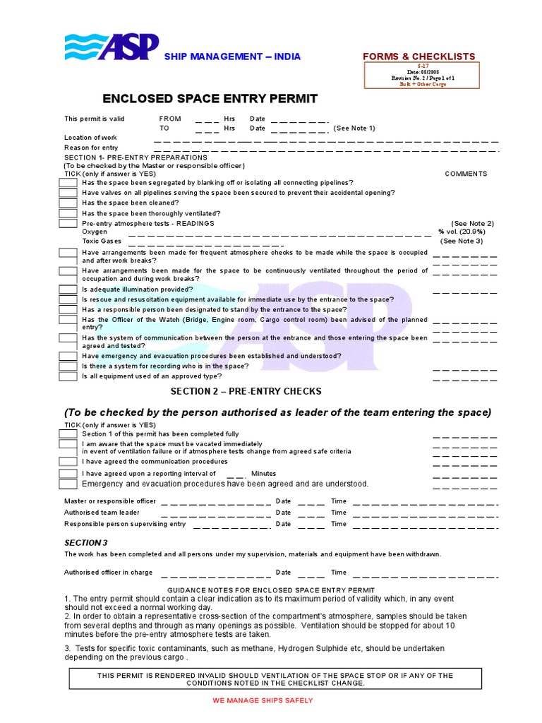 S17Enclosed Space Entry Permit PDF Nature