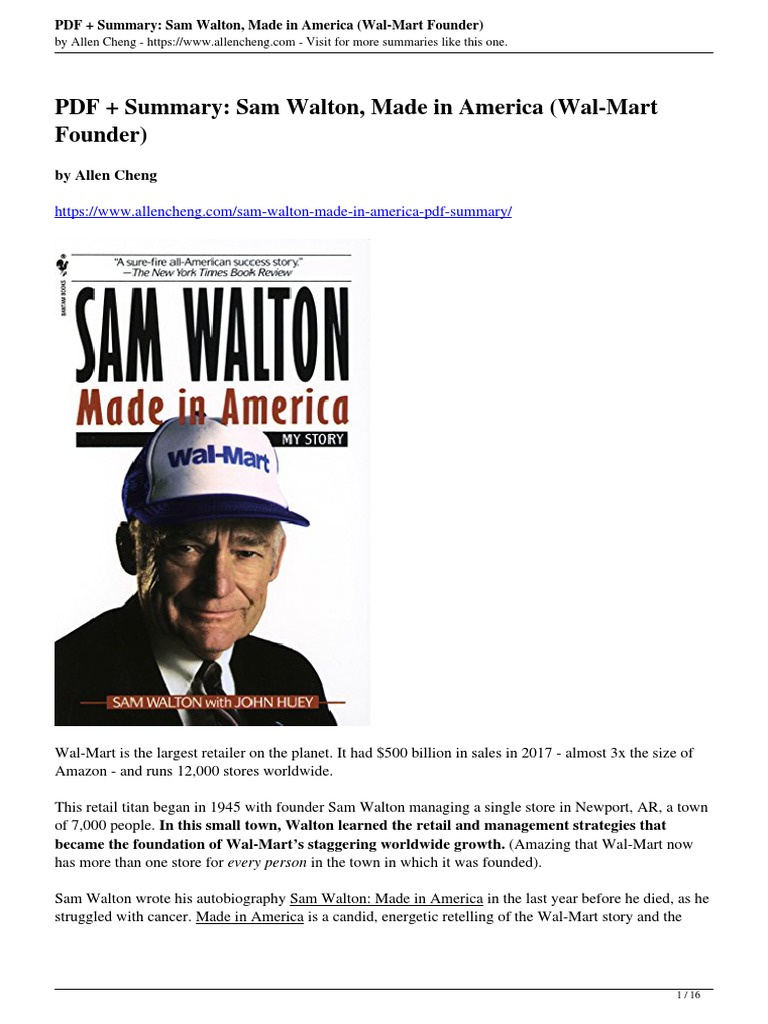Sam Walton Made in America PDF Summary PDF Walmart Retail