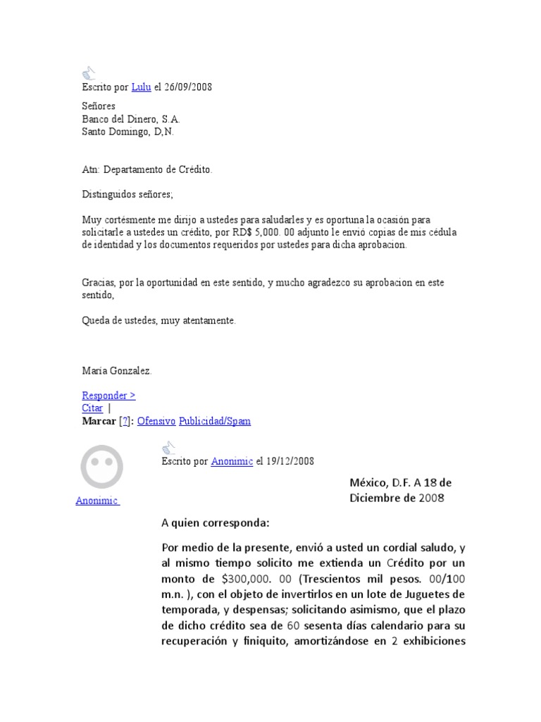 Carta Solicitud de Credito