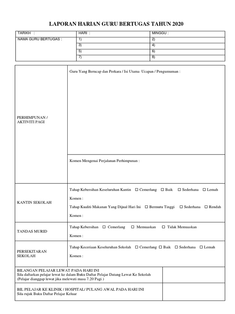 Laporan Harian Guru Bertugas Tahun 2020 Pdf