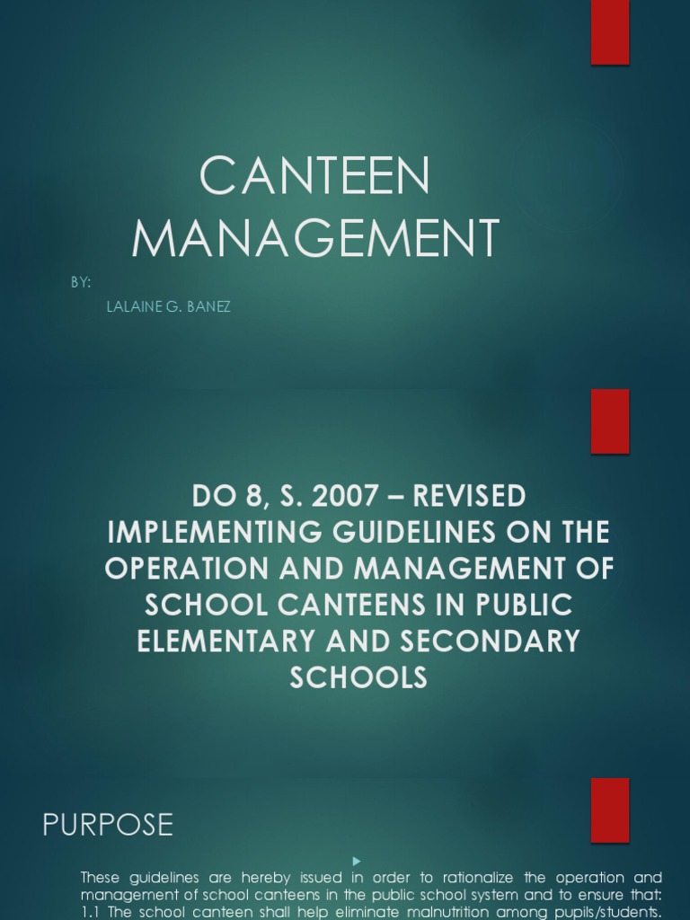 CANTEEN MANAGEMENT Food Safety Teachers