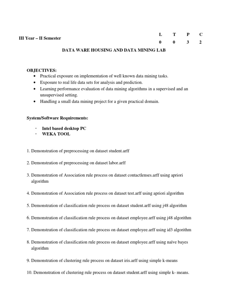 Data Mining Lab Manual Overview | PDF | Cluster Analysis | Statistical ...