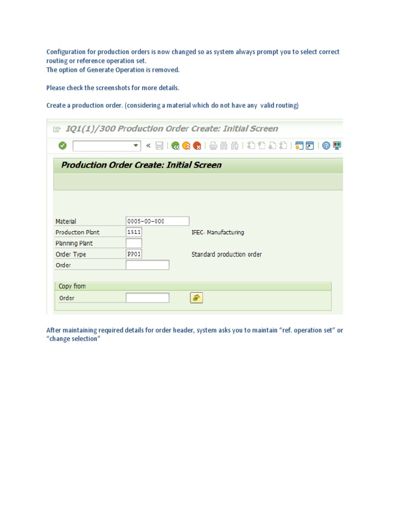 Production Order Routing Configuration Update | PDF