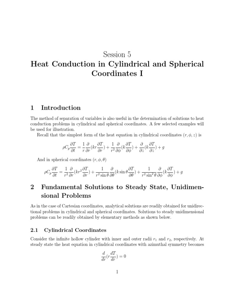 Heat Conduction in Cylindrical and Spherical Coordinates I PDF | PDF ...