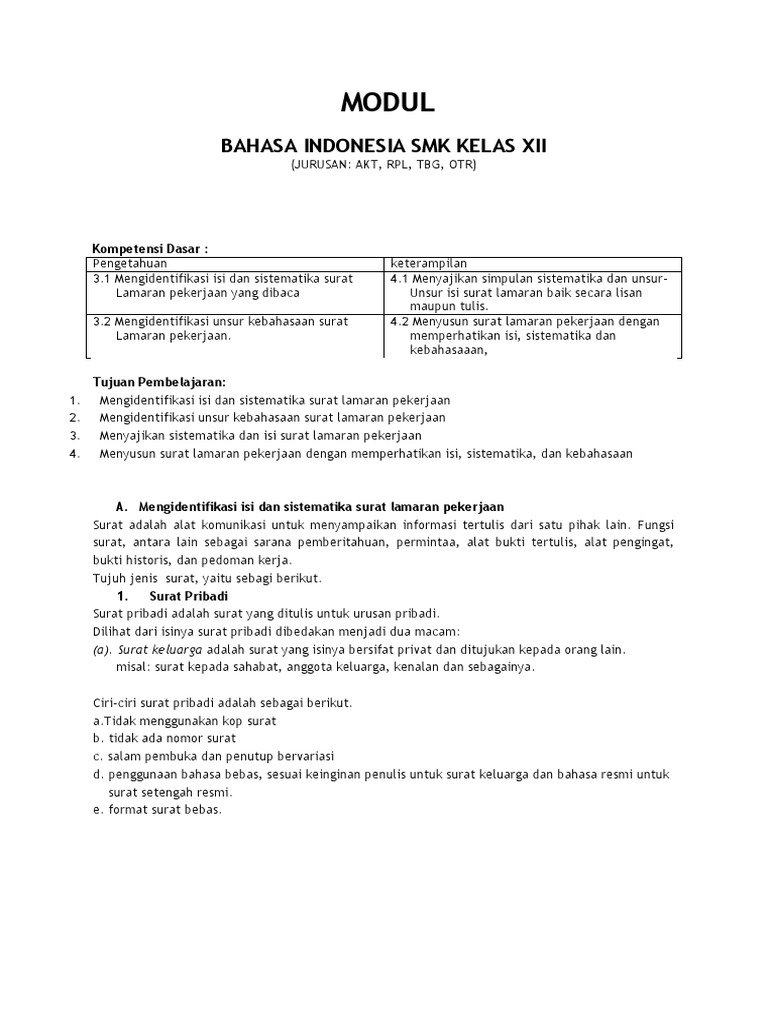 Modul Bahasa Indonesia Kelas Xii