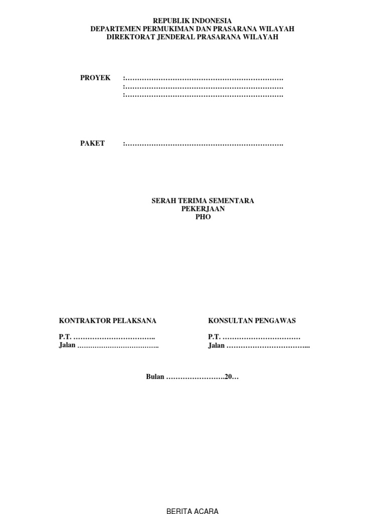 FORMAT Berita Acara Serah Terima Sementara Pekerjaan