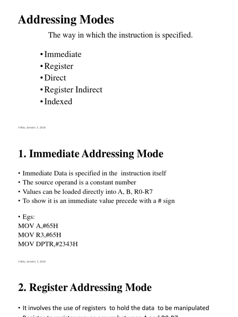 Addressing Modes and Instruction Set of the 8051 Microcontroller | PDF ...