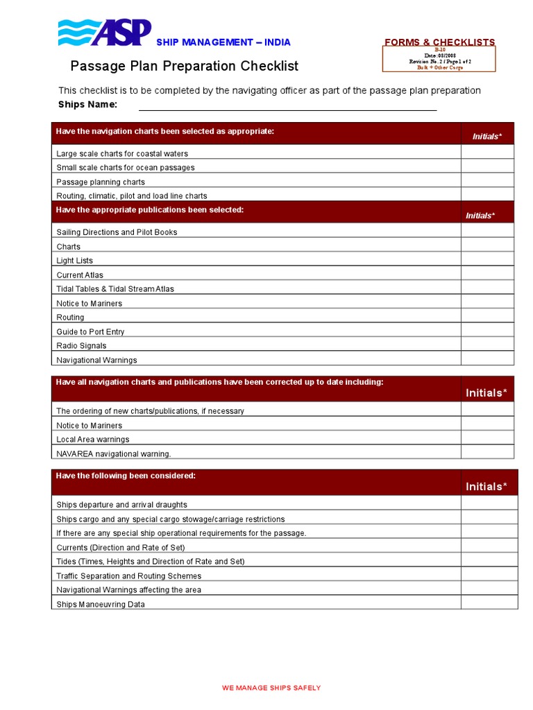 B-10 - Passage Plan Checklist | PDF | Ships | Navigation