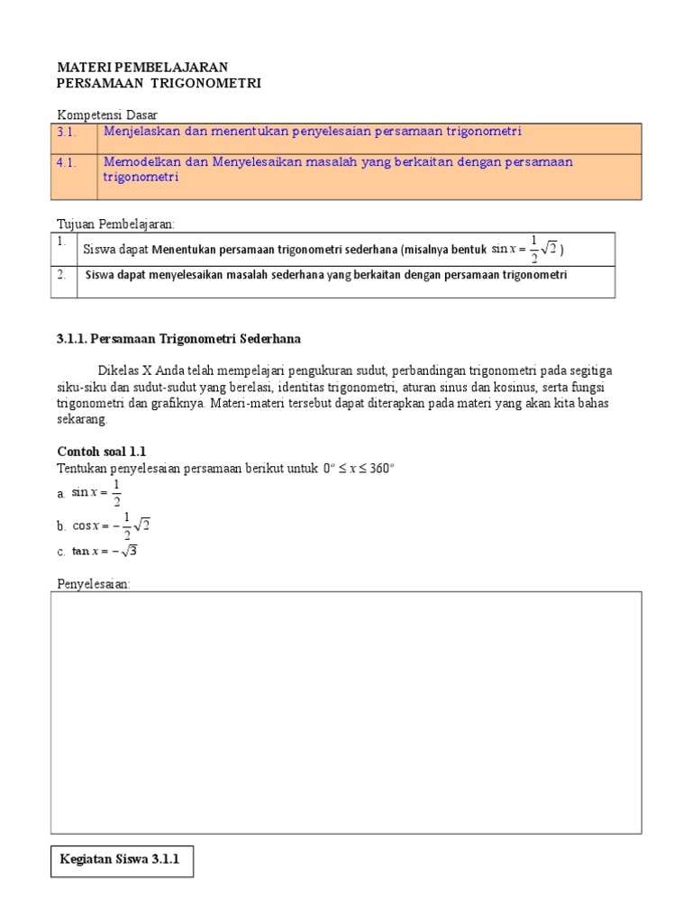 Materi 3 1 Persamaan Trigonometri