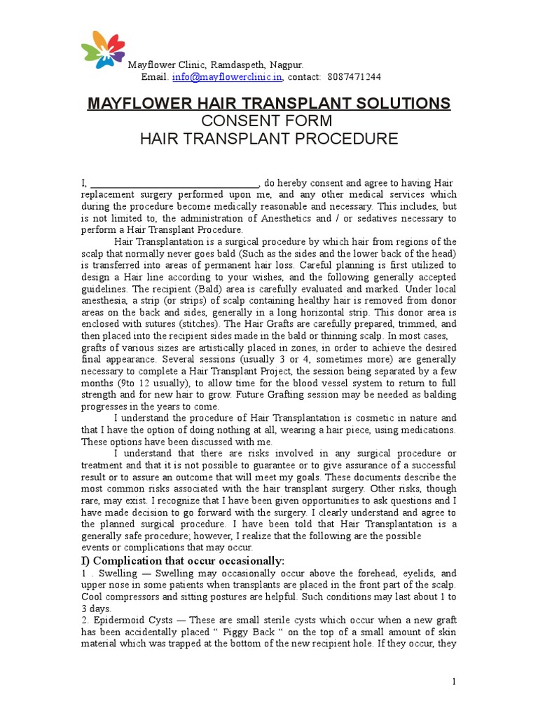 Consent Hair Transplantation | PDF | Organ Transplantation | Surgery