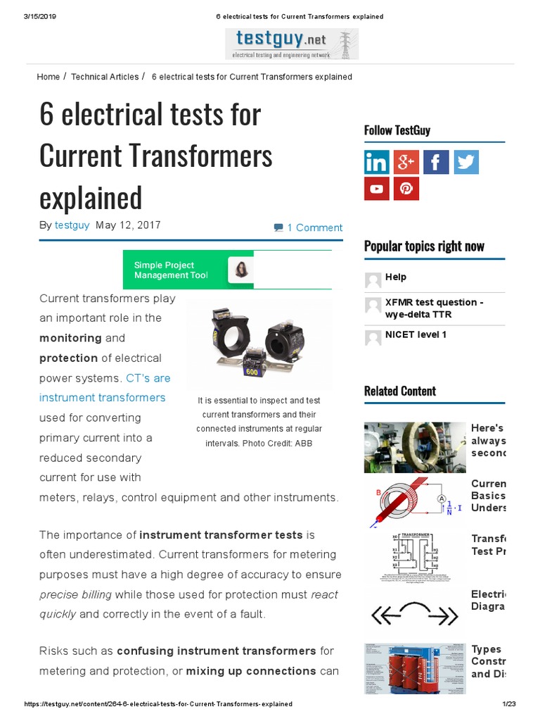 6 Electrical Tests For Current Transformers Explained PDF | PDF ...