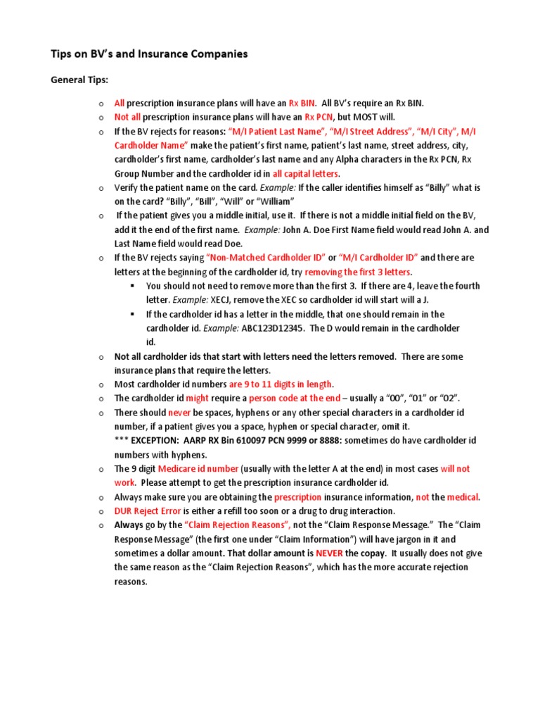 Insurance Rx BIN and PCN Guidelines | PDF | Medical Prescription ...