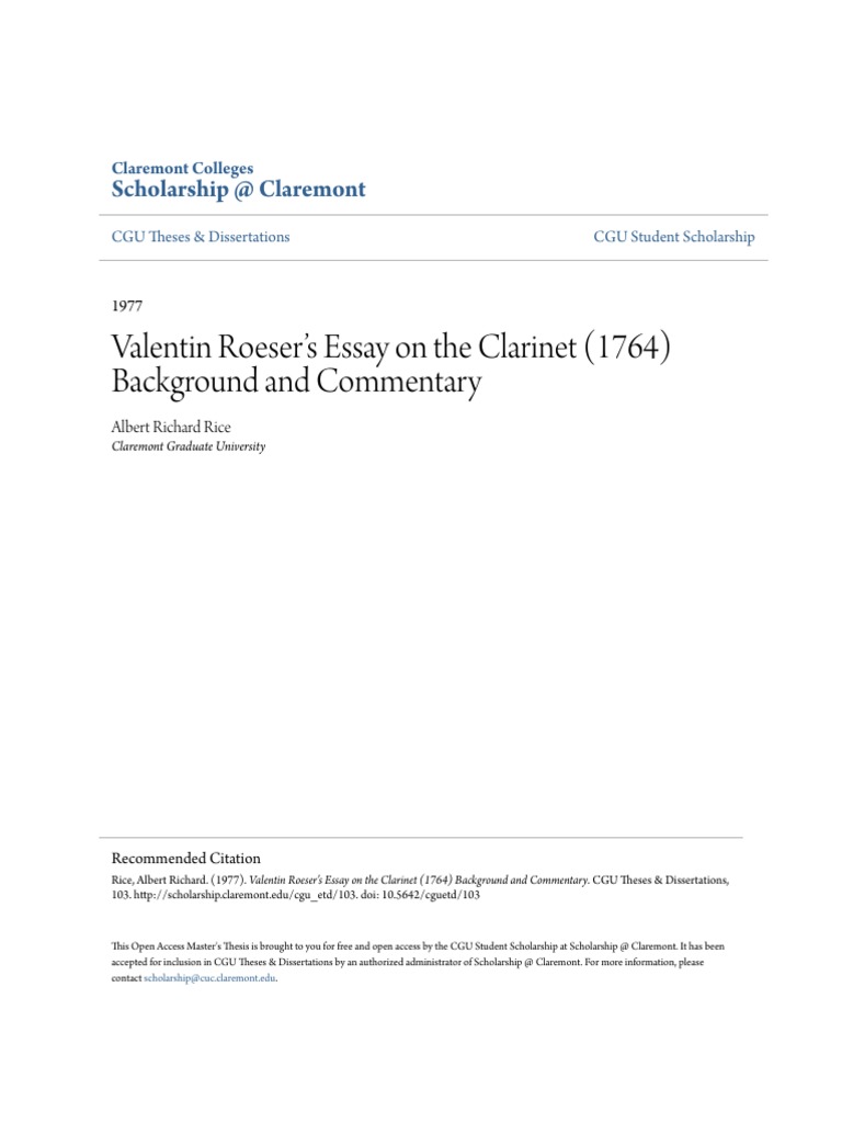 Essay On The Clarinet Valentin Roeses Pdf Woodwind Instruments Aerophones