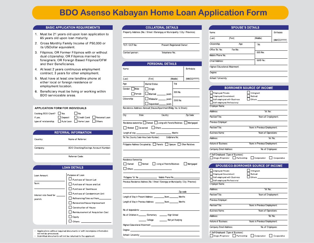 BDO Asenso Kabayan Loan Application Form | PDF