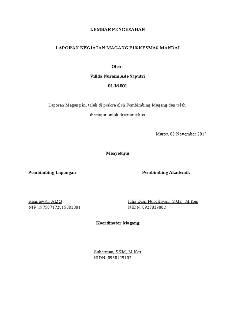 Lembar Pengesahan Laporan Magang PKM | PDF