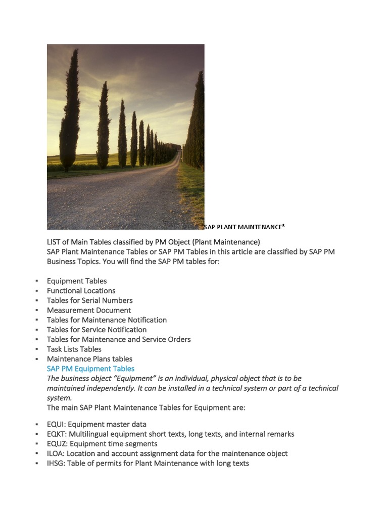SAP Plant Maintenance Tables Overview | PDF | Computing | Business