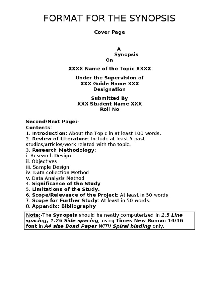 Synopsis Formatting Guidelines | PDF