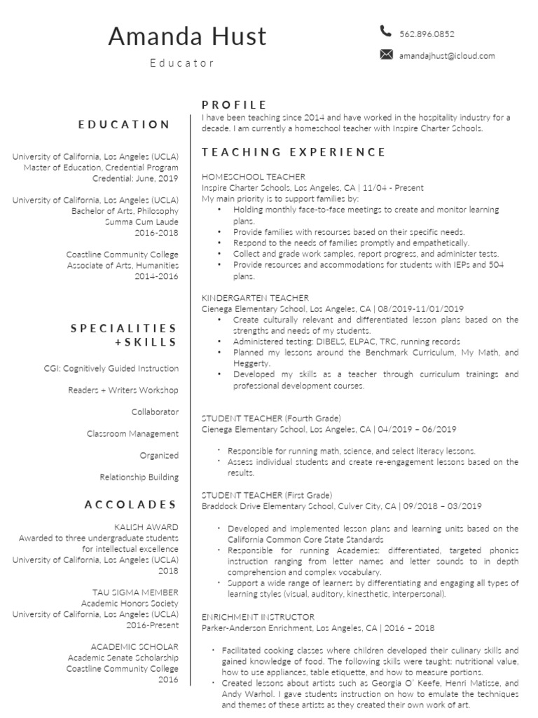 sample resume teaching english as a second language